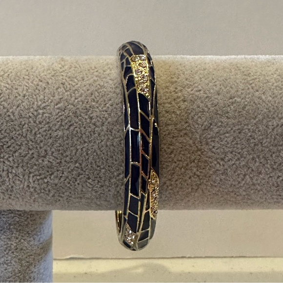 NWT Sequin by Nordstrom Clamper Bangle Bracelet - navy & gold tone & rhinestones - Picture 1 of 12